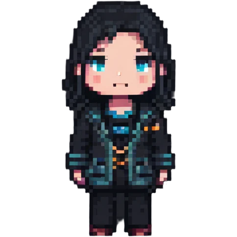 pixel art character in thoughtful pose emoji