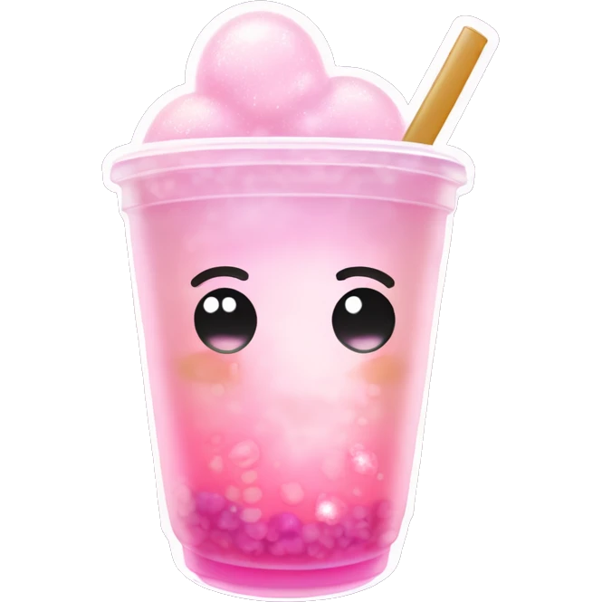 Floral Bubble Tea "A pastel pink bubble tea infused with floating glowing flower petals, tapioca pearls radiating a soft shimmer, and sparkles drifting around the cup." emoji