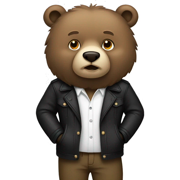 A bear in black jacket and white shirt emoji