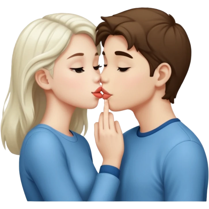 A Cute white skin  boy kissing a white skin girl  emoji