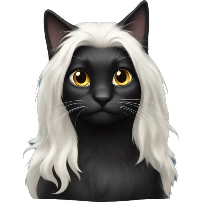 black cat long-haired with half white head emoji