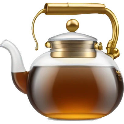 glass tea kettle with gold tea emoji