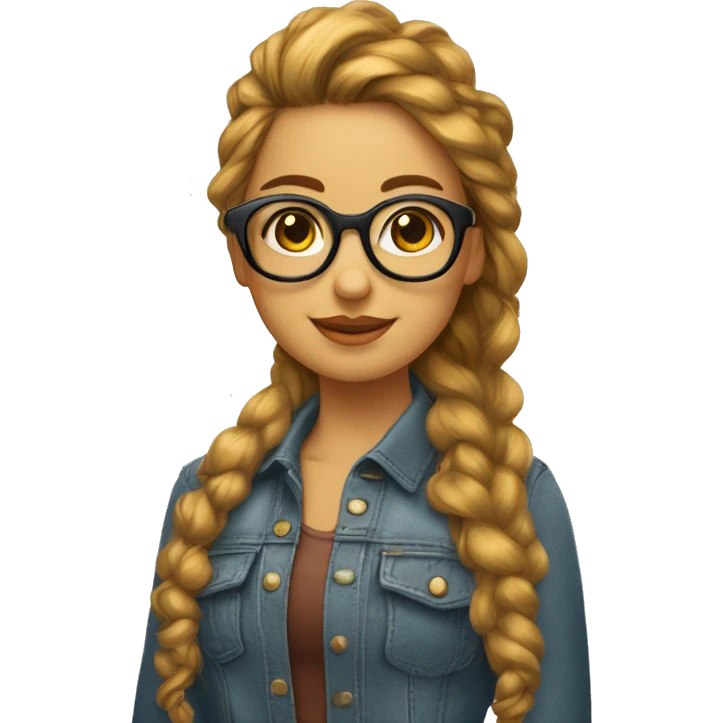 una chica pelirroja, pelo rizado largo, con ojos color miel, gafas finas y piel blanca emoji