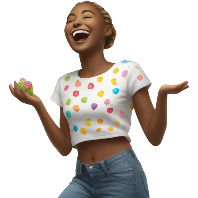 Girl dancing with raining cupcakes emoji