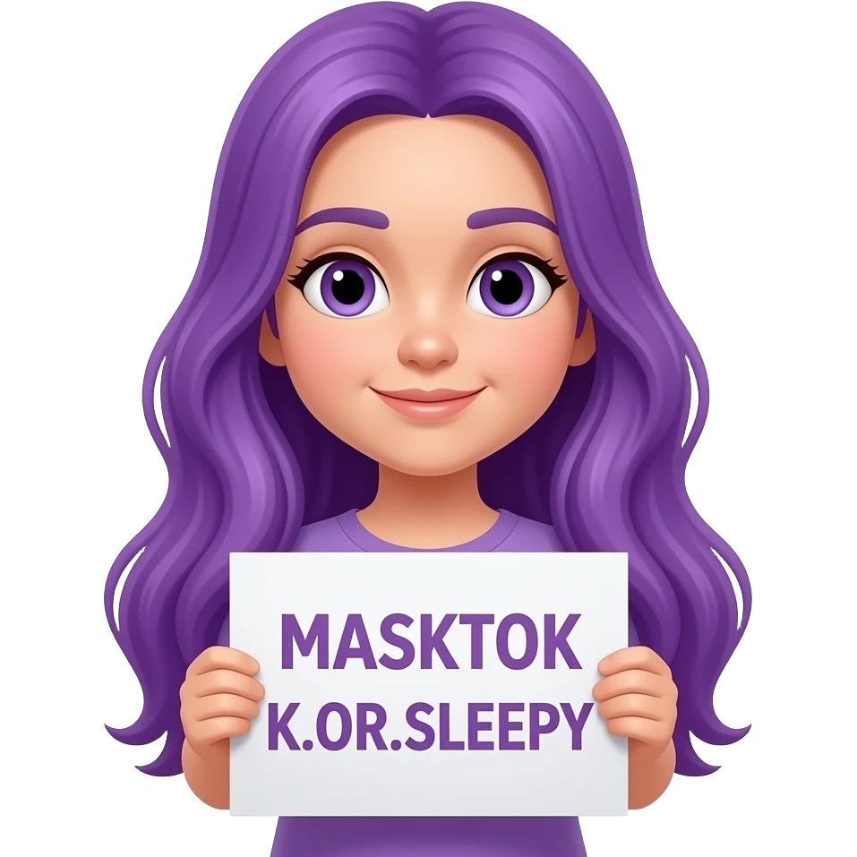 girl with long purple hair with a MASKTOK K.OR.SLEEPY sign emoji