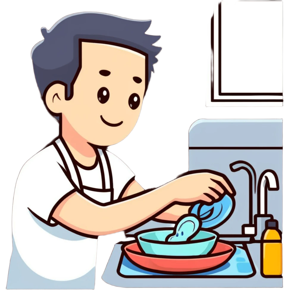 man washing dishes in kitchen emoji