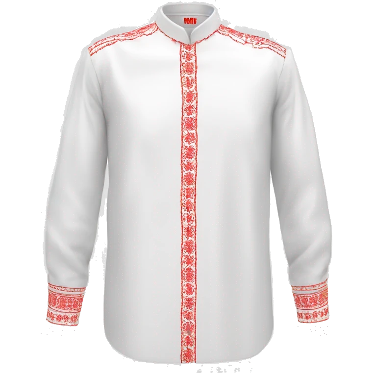 Shirt 👚 vyshyvanka, white with red embodiary emoji