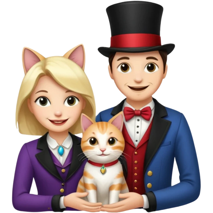 magician couple and their pet cat emoji