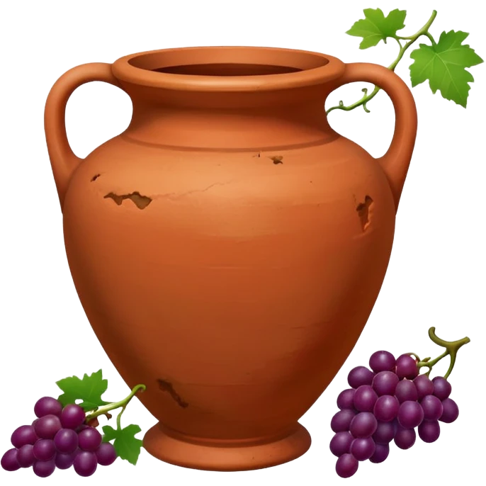 empty terracotta vase with grapes next to it emoji