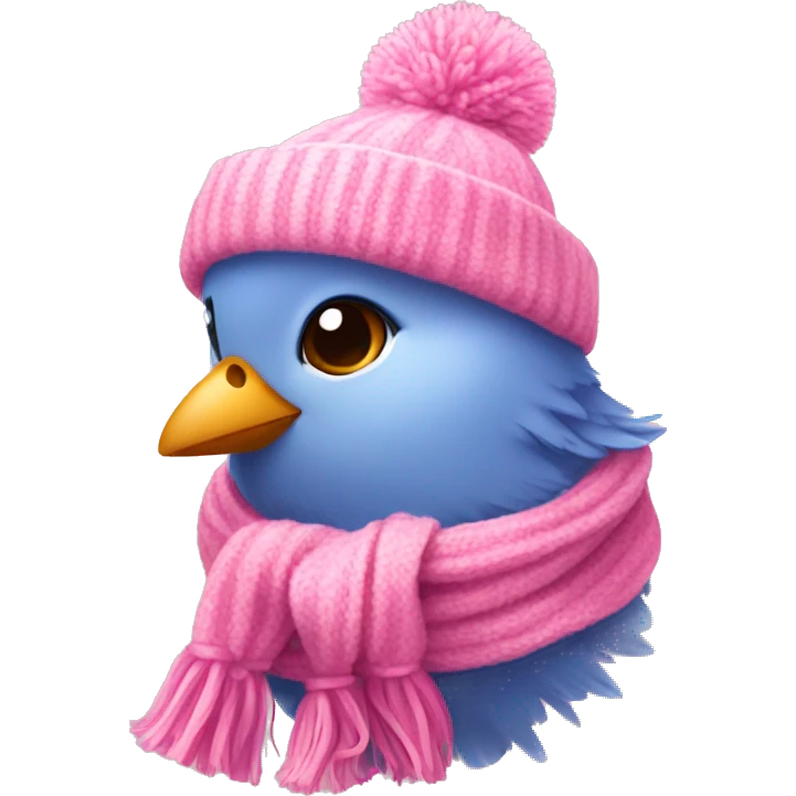 cute little bird wearing pink pom pom hat and pink scarf  emoji