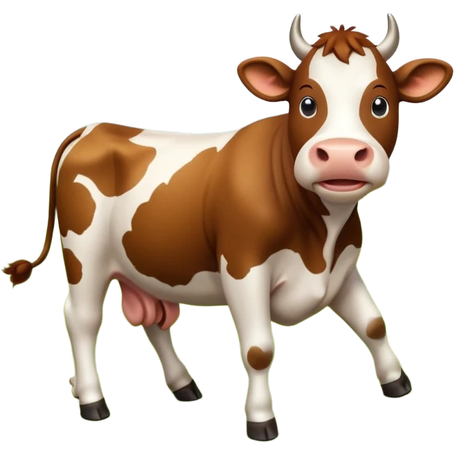 Make a cow dancing on its 2 feet on a grassy field emoji