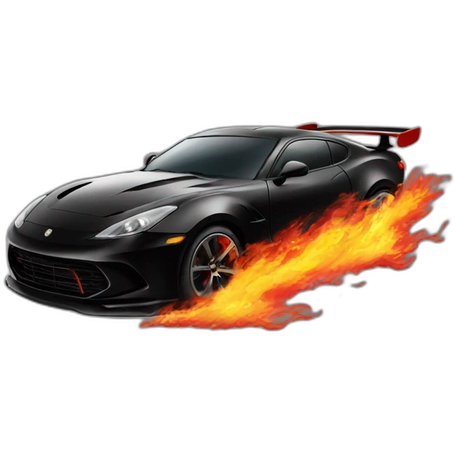black sports car with red detailing with fire coming from twin exaust emoji