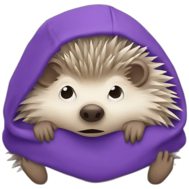 Stressed hedgehog in purple hoodi emoji
