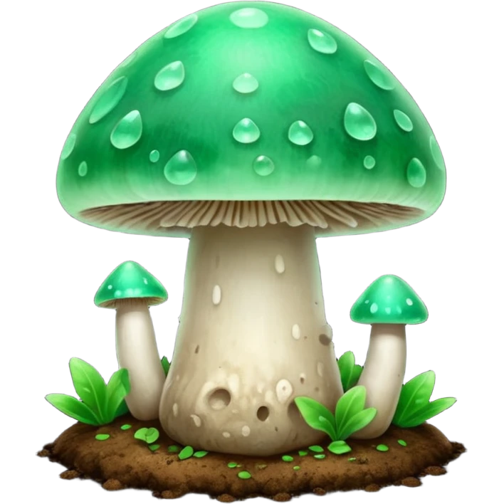 jade glowing magic mushroom with dirt emoji