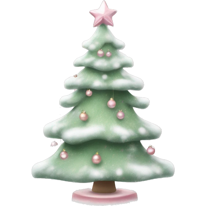 sage green Christmas tree dusted with snow adorned with light pink ornaments and bows  emoji