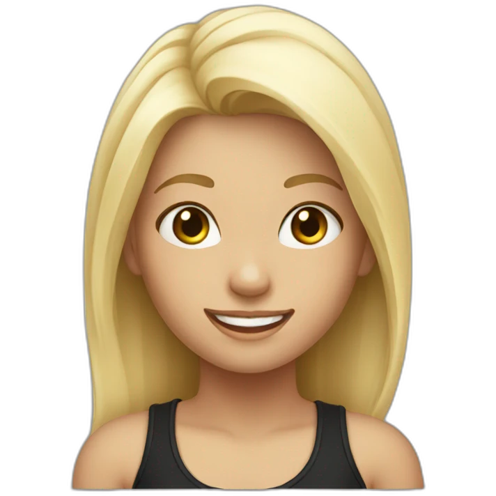 Girl, shirt blonde hair, black top, happy face emoji