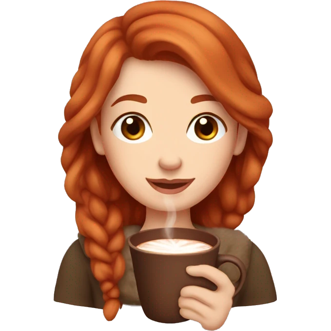 Pretty Cozy redhead drinking hot chocolate emoji
