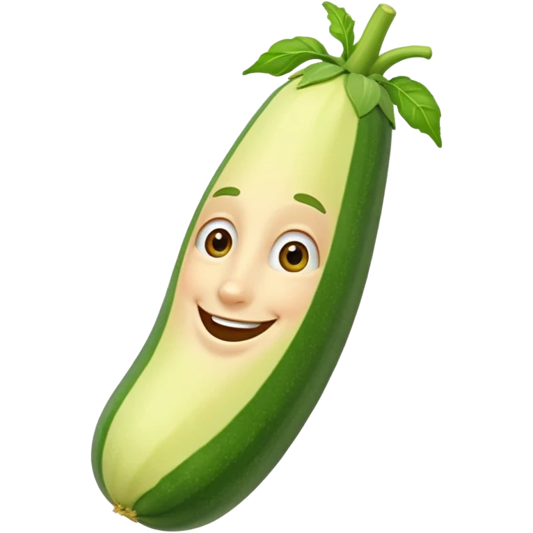 cartoon character with a very long, green zucchini-shaped nose, smiling, humorous style emoji