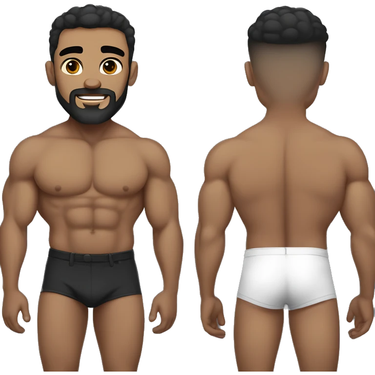 White skin, black hair, hairy body, Bodybuilder, high and tight military haircut, wearing undies emoji