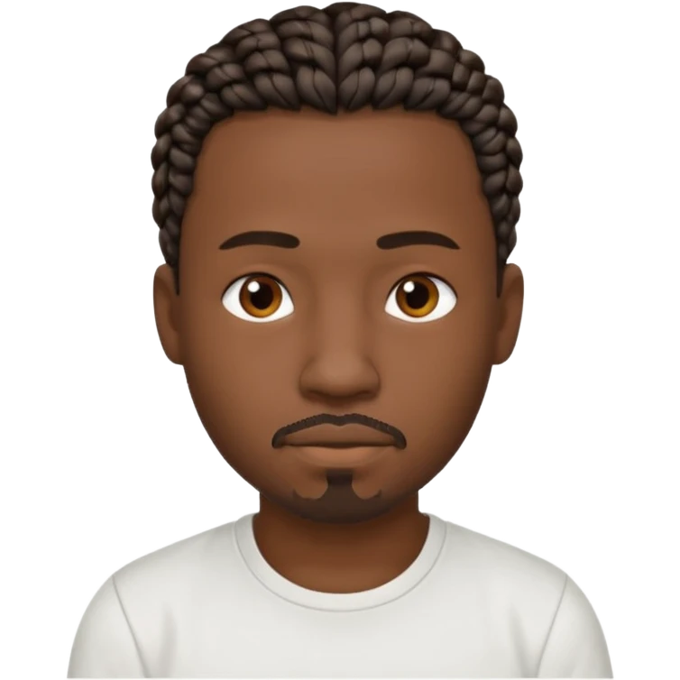 Hazme un emoji de un hombre negro con trenzas cortas, camiseta blanca y una pequeña perilla sin bigote emoji