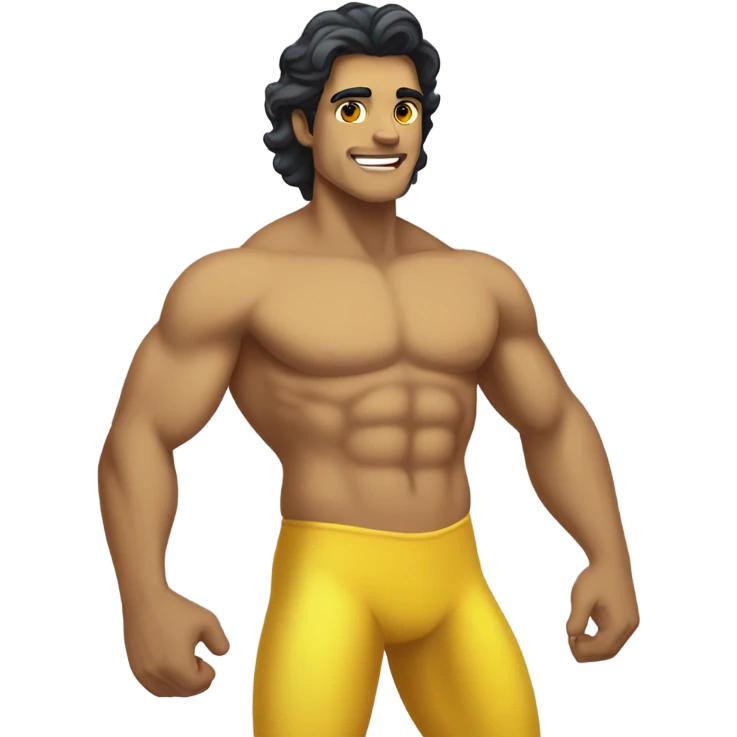Tan muscular merman with dark hair and yellow tail emoji
