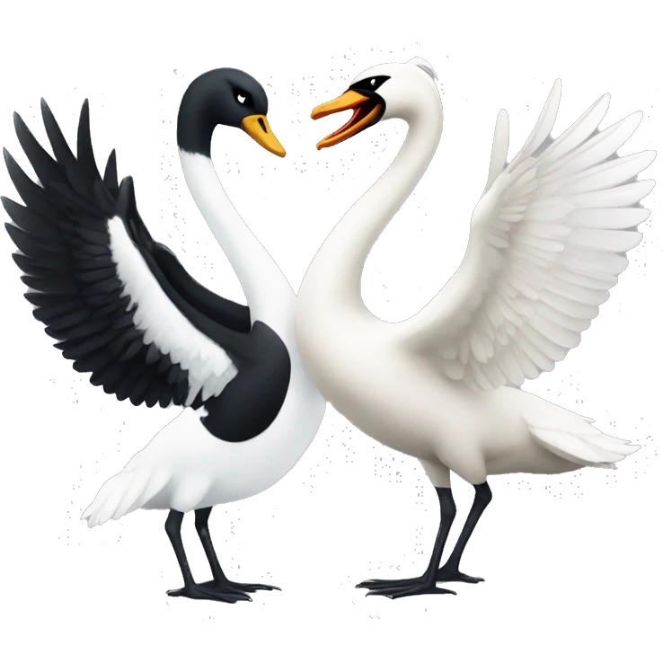 a swan and a magpie having a fight emoji