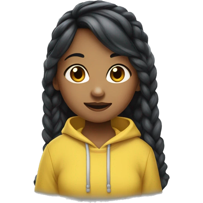 Girl wearing yellow hoodie with black hair (2 braids) and bangs eating blueberries. She is not black or white she is south Asian so light brown emoji
