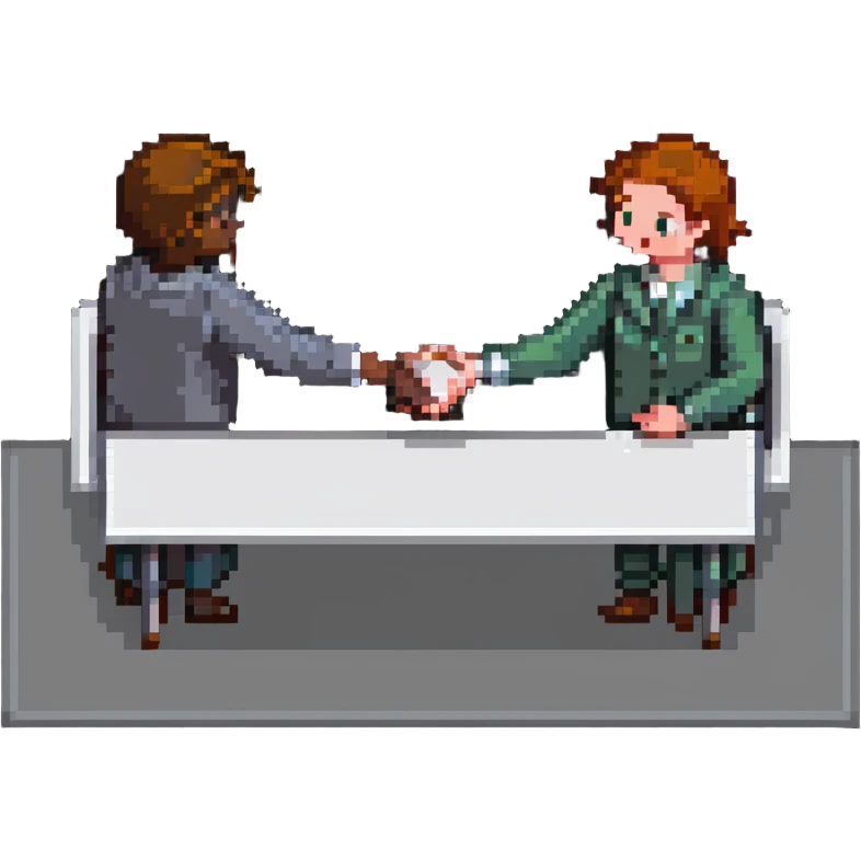 icon representing an important meeting, two people shaking hands at a table emoji