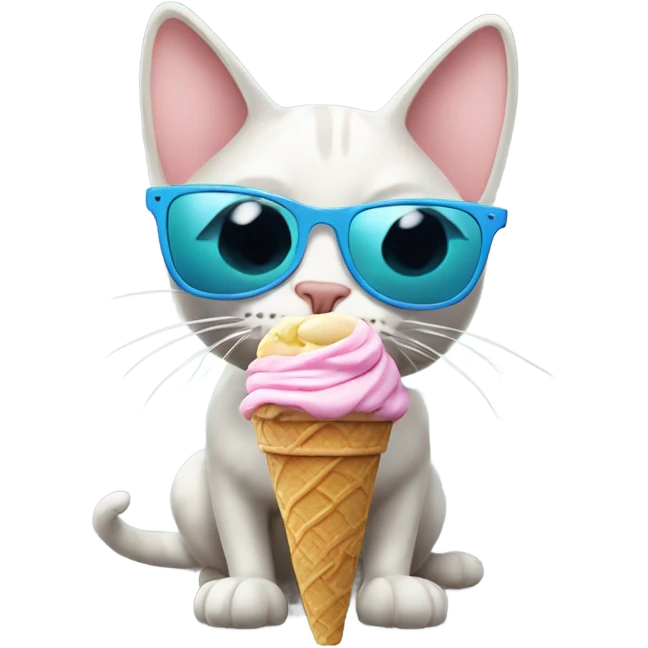 Cat eating ice cream outside with sunglasses  emoji