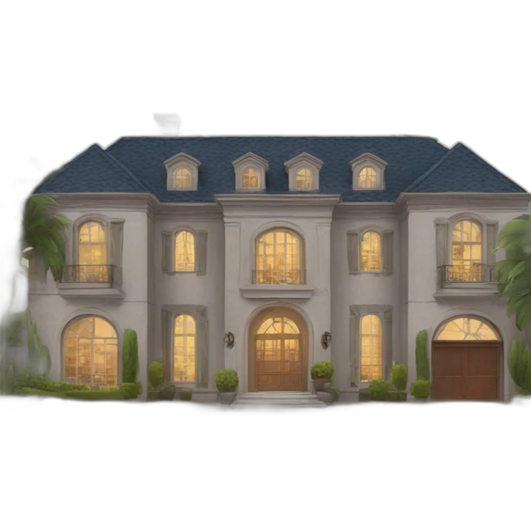 a luxury mansion with a pool and a car in the garage emoji