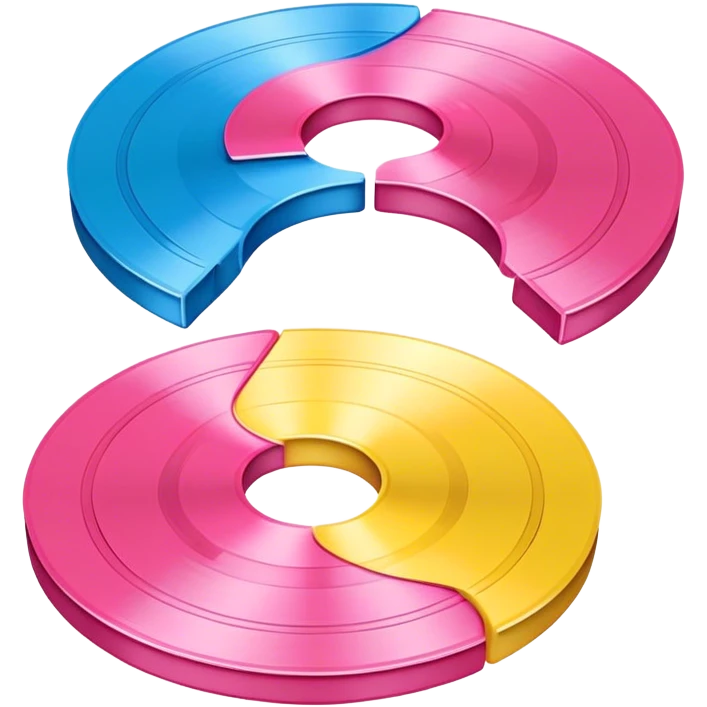 3 interlinking vinyl records: one yellow, one pink, one blue emoji