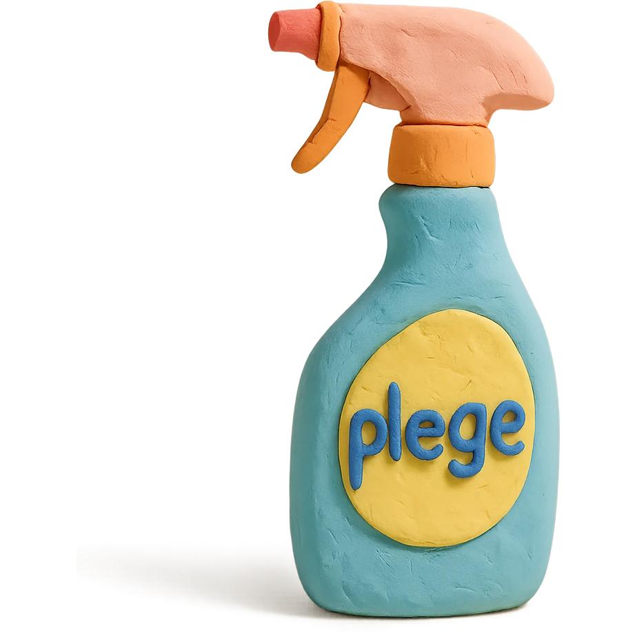claymation style Pledge-inspired furniture polish bottle with a spray nozzle, playful arrangement, pastel palette emoji