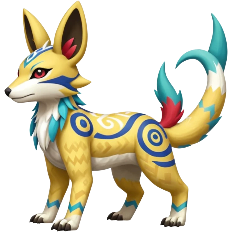 Tropical Tiny Marked Patterned Tribal WereGarurumon-Linoone-Meloetta-Renamon-Zangoose-fusion-hybrid-creature (full body) emoji