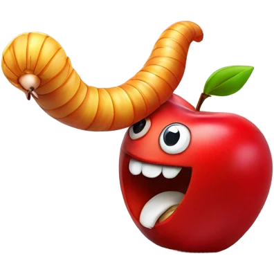 A worm that eats money and on top of an Apple emoji