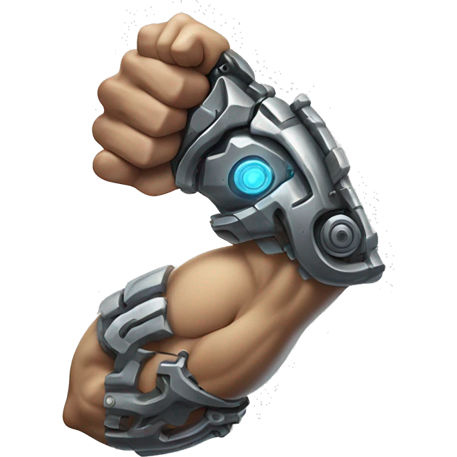 Cyborg arm only flexing bicep and shoulder with gears and shocks emoji
