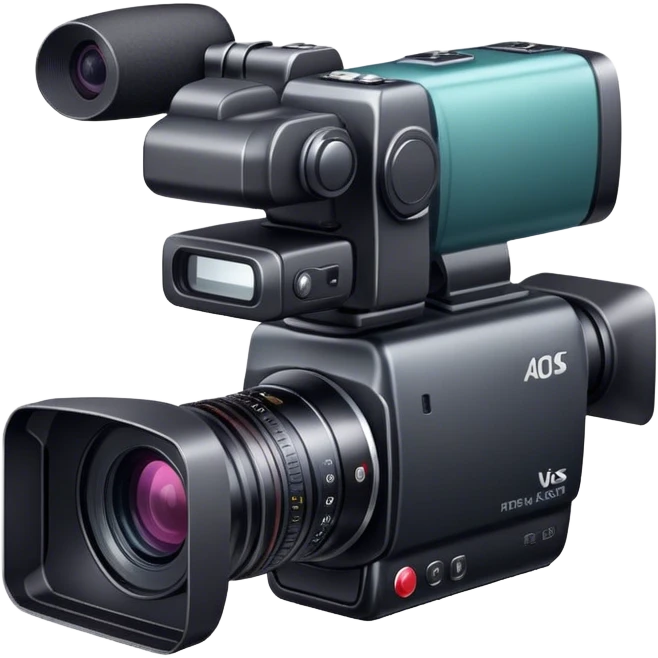 Create an emoji for video recording. Show a video camera with a lens, symbolizing the act of filming. Use modern, professional colors. Do not include any emojis or smiley faces. Make the background transparent. emoji