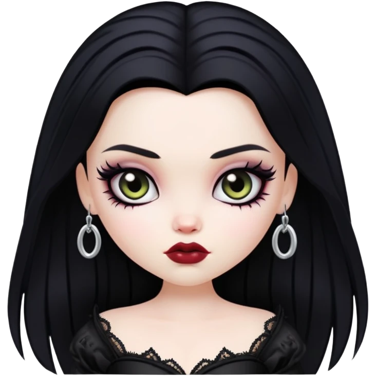 pretty bratz baddie, pale skin, black hair, gothic style emoji