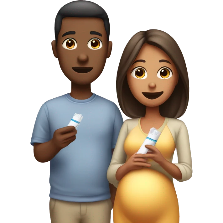 couple looking at pregnancy test emoji