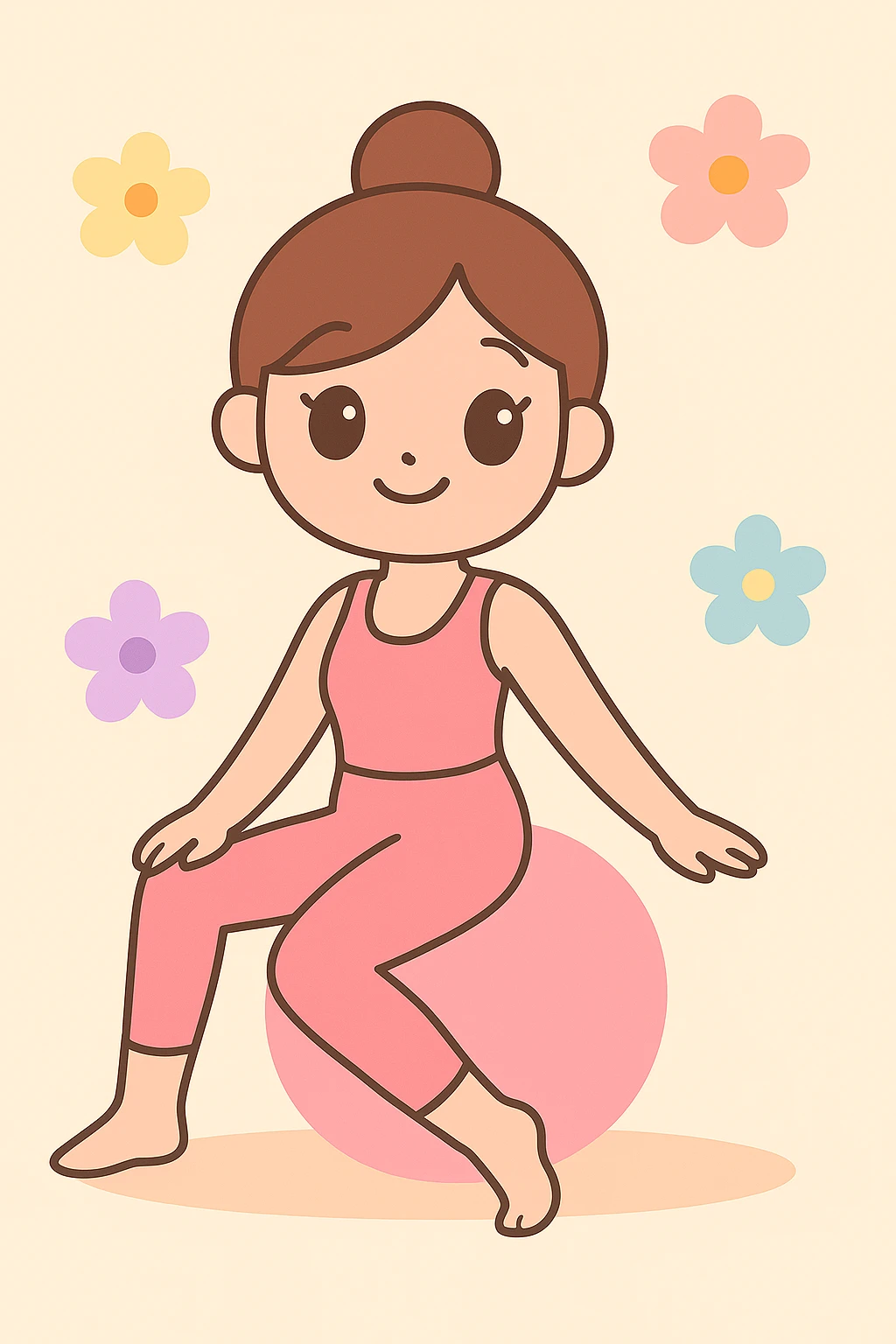 Make the pink pilates girl with flowers in a pastel aesthetic, using soft pastel colors and a gentle vibe. emoji