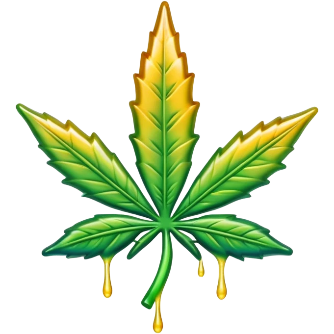 colorful shiny gusher gummy shaped like a cannabis leaf with dripping liquid effect emoji