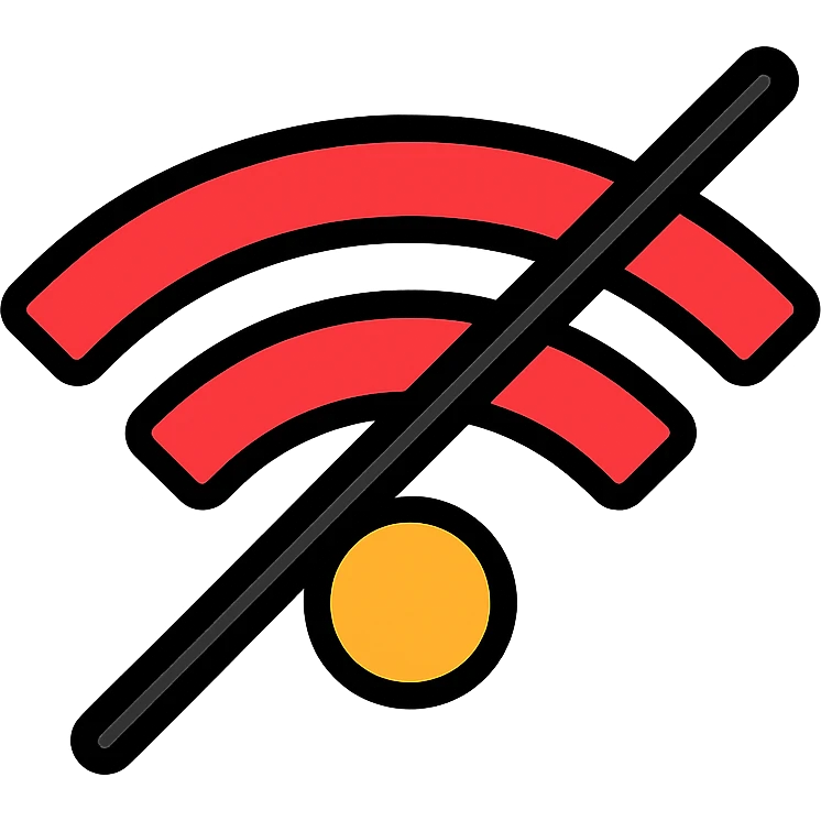 minimalist Wi-Fi symbol with a slash, incomplete bars, bright red, flat design, white background emoji