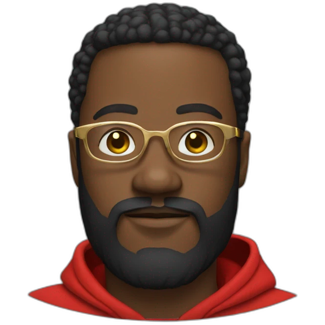 black man with beard, red hoodie, and gold framed glasses emoji