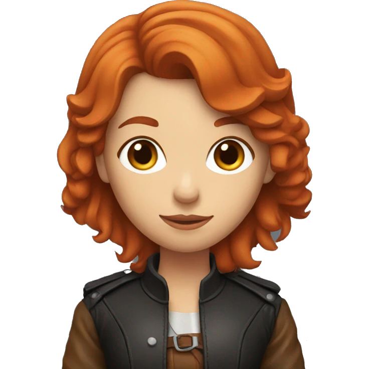red-haired girl in leather holding a Cavalier emoji