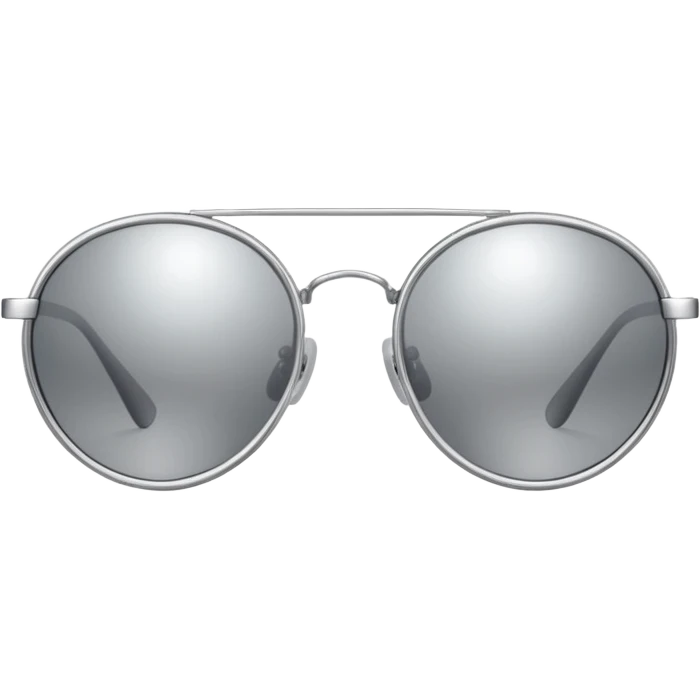 A pair of luxury sunglasses emoji with silver chrome frame, smooth rounded lenses, reflective metallic surface, high-end swag aesthetic, minimal and clean design, iOS emoji style, centered, white background emoji