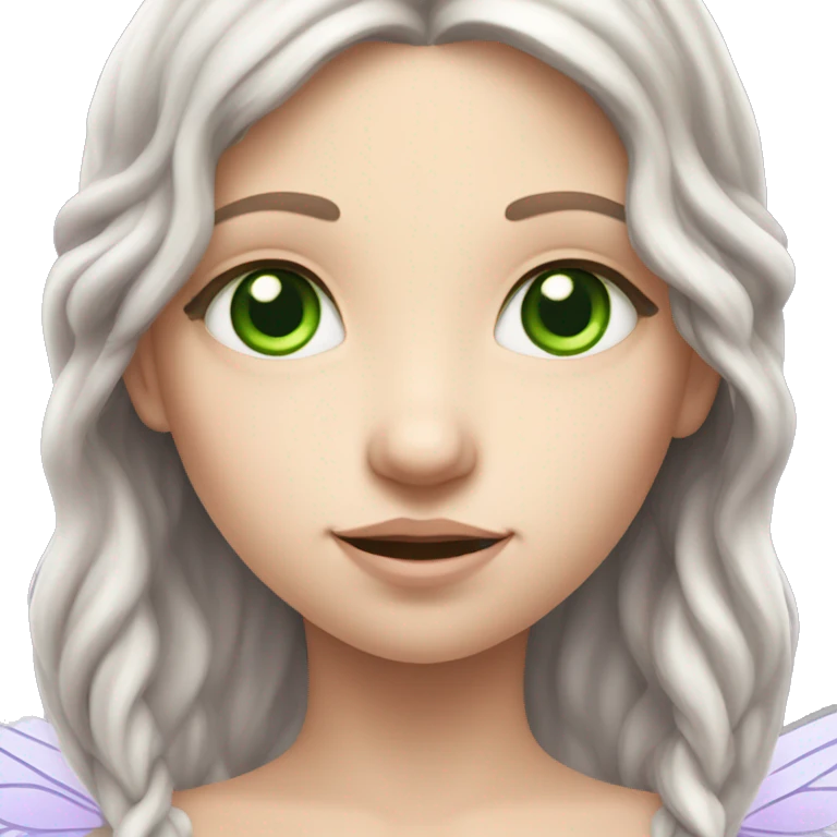 Slavic white girl fairy girl with brunette long hair green eyes and lavender wings  emoji
