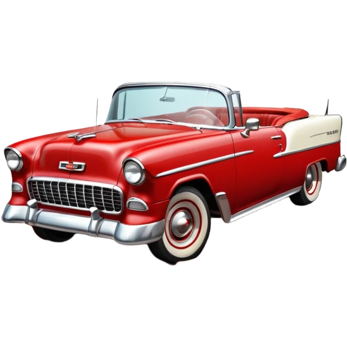 1955 Chevrolet Bel Air Convertible, Red-White color, with brown mud pouring down from above. 32x32 pixels, aspect ratio: 1:1 emoji