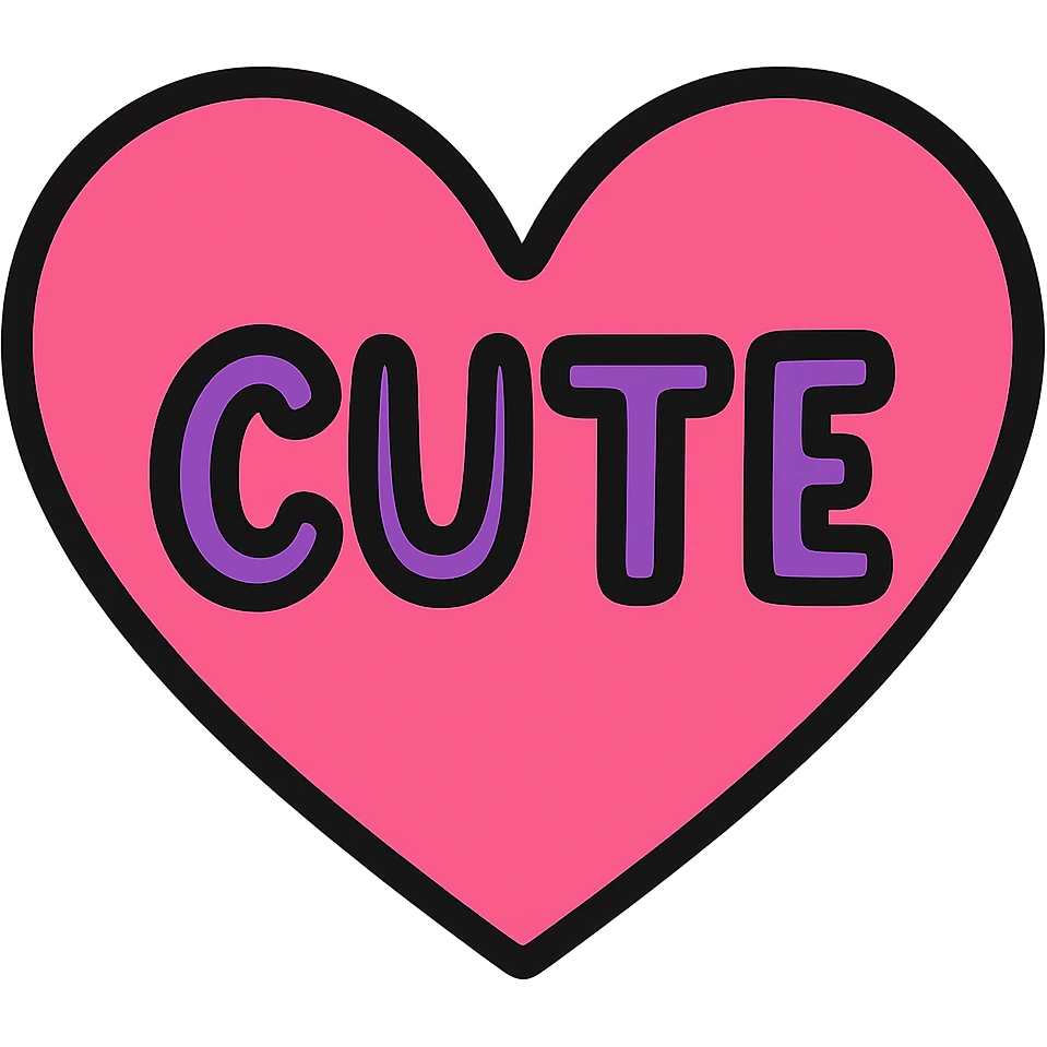 Change the word CUTE to purple, keep the pink heart and color outline icon style, handwritten text, with no background. emoji