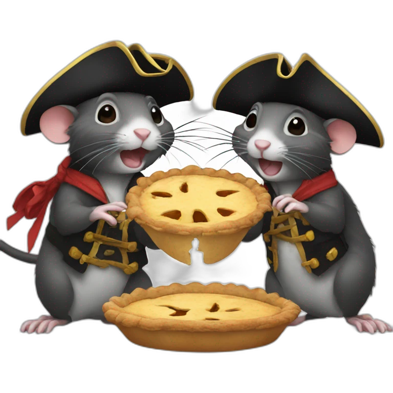 Rats dressed like pirates eating a pie emoji