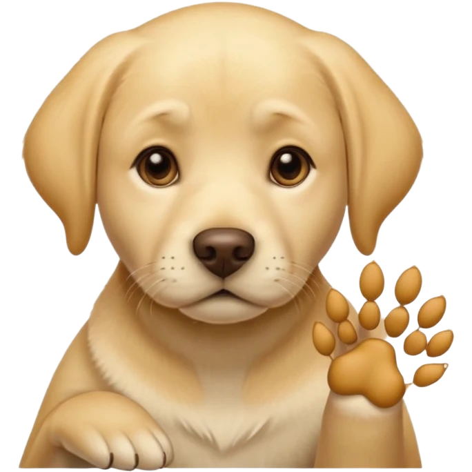 yellow labrador head with thoughtful expression, paw under chin emoji
