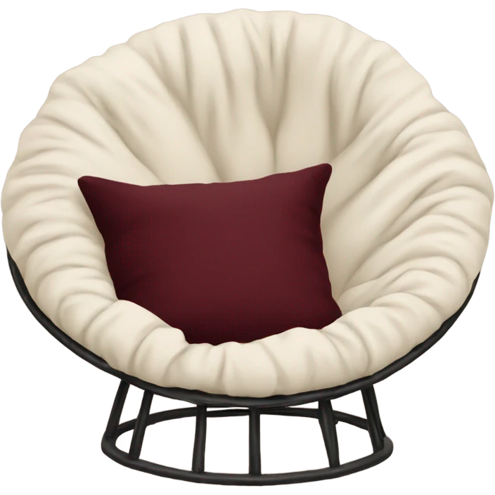 Cozy cream papasan chair with maroon pillow and cozy blanket emoji